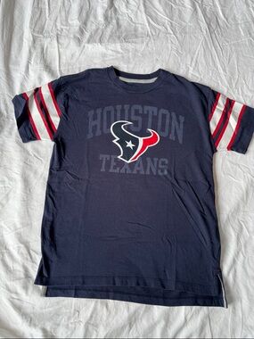 NFL Houston Texans Navy Tee with Red & White Sleeve Stripes